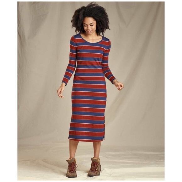Toad &‎ Co Montclair Midi Dress Organic Cotton Blend Striped Casual Size Medium - Picture 1 of 10